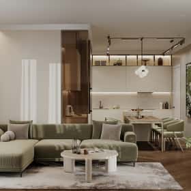 Фотографии кухонь-гостиных. В ожидании чуда. Дизайн и ремонт квартиры 84м2 ЖК Shagal в современном стиле.