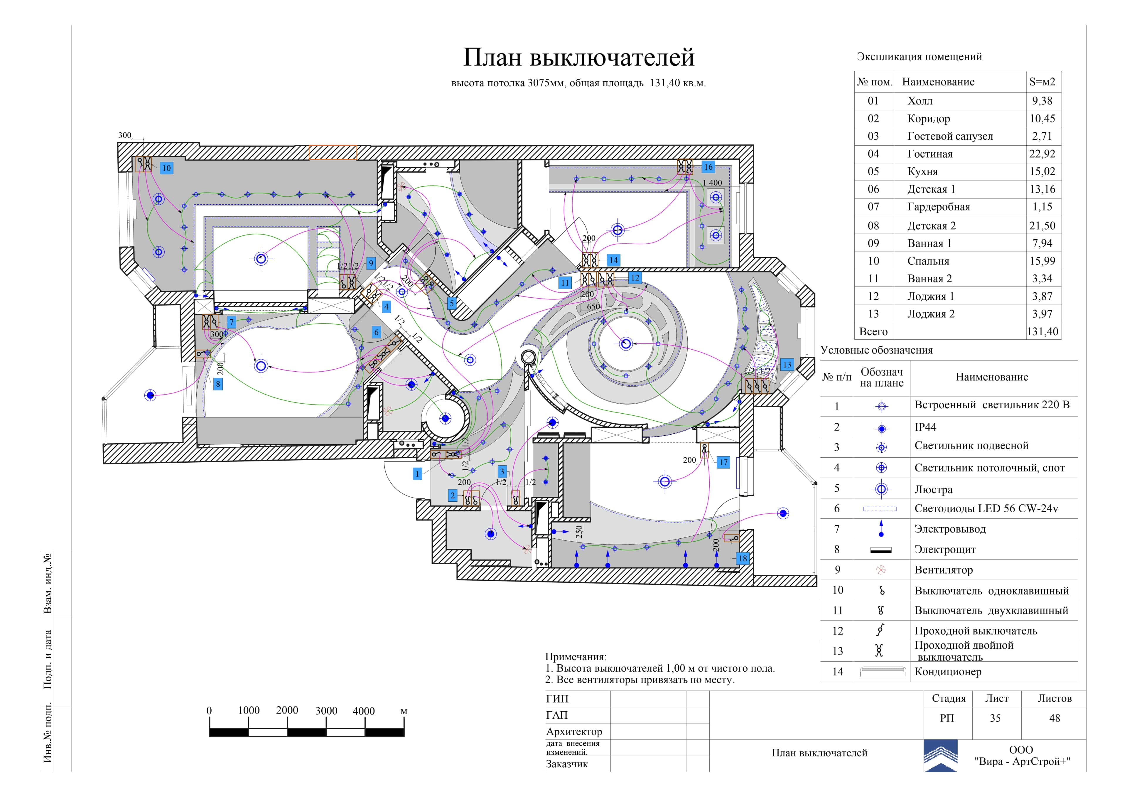 35. План расстановки выключателей, квартира 140 м² в ЖК «DOMINION»