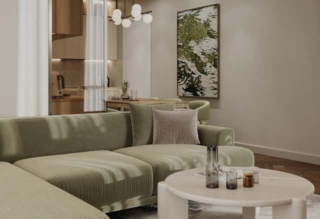 Фотографии кухонь-гостиных. В ожидании чуда. Дизайн и ремонт квартиры 84м2 ЖК Shagal в современном стиле. Кухня-гостиная, фото 03.