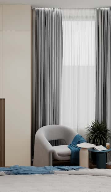 Объятия моря. Дизайн и ремонт квартиры 91м2 ЖК Событие в современном эко-стиле. Спальня, фото 02