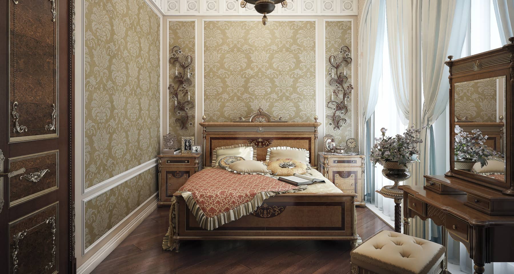 Интерьер спальни в стиле барокко в квартире в Москве