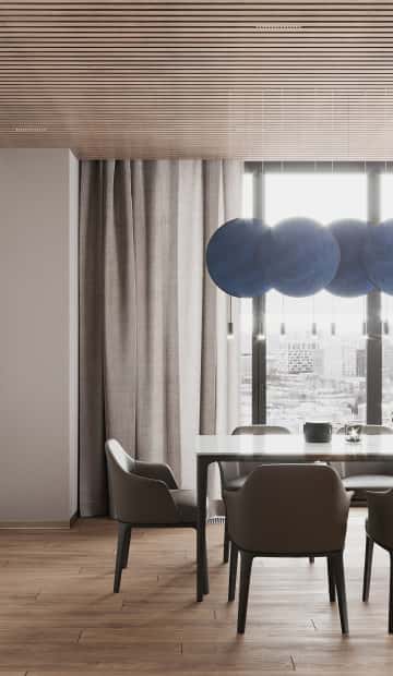 Утончённая простота. Дизайн и ремонт квартиры 123м2 ЖК Джаз в стиле современный минимализм. Столовая