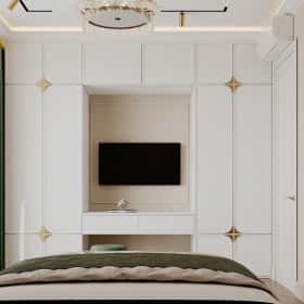 Фотографии спален. Современная роскошь. Дизайн и ремонт квартиры 111м2 ЖК Павелецкая сити в современном стиле. Спальня папы, фото 05.