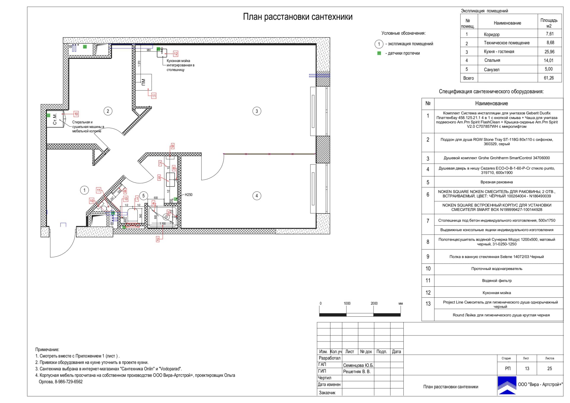 План расстановки сантехники, квартира 62 м² в ЖК «Дом NV/9»