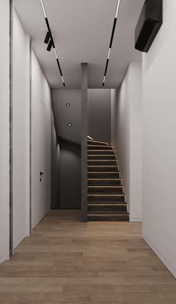 Изысканный монохром. Дизайн и ремонт таунхауса 164м2 в КП Бристоль в неоклассическом стиле. 2 этаж Коридор