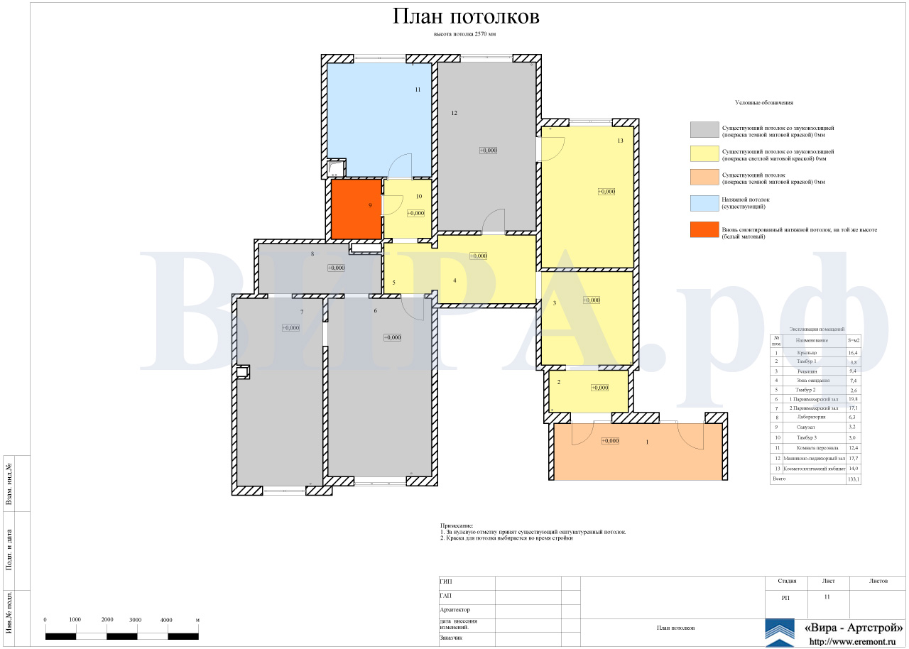 План потолков, нежилое помещение 116 м²