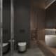 Ванная комната с ванной около панорамного зеркала. Дизайн и ремонт квартиры в ЖК «Крылатские холмы» — Гармония формы. Фото 0171