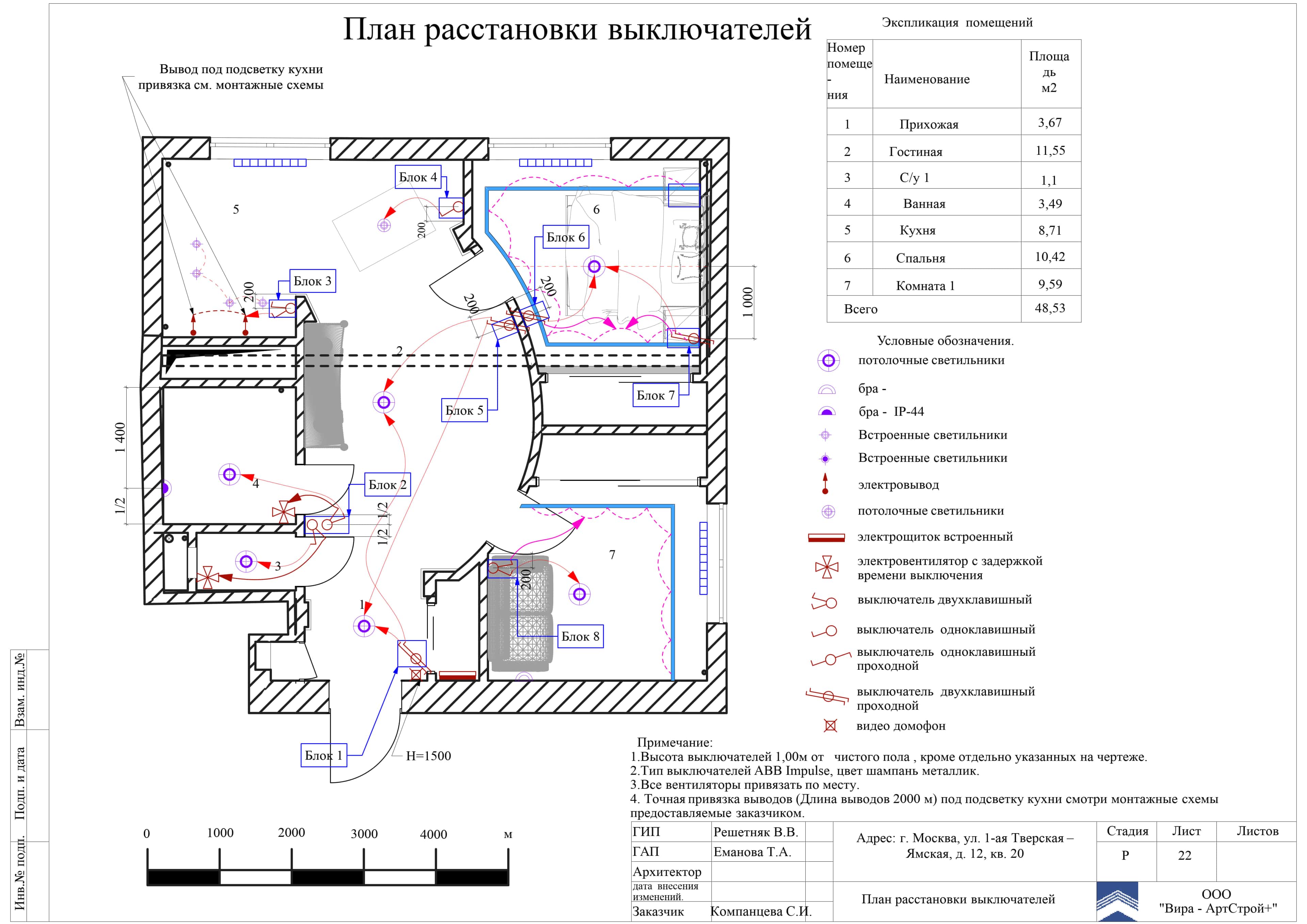 Проходной выключатель на плане электрики