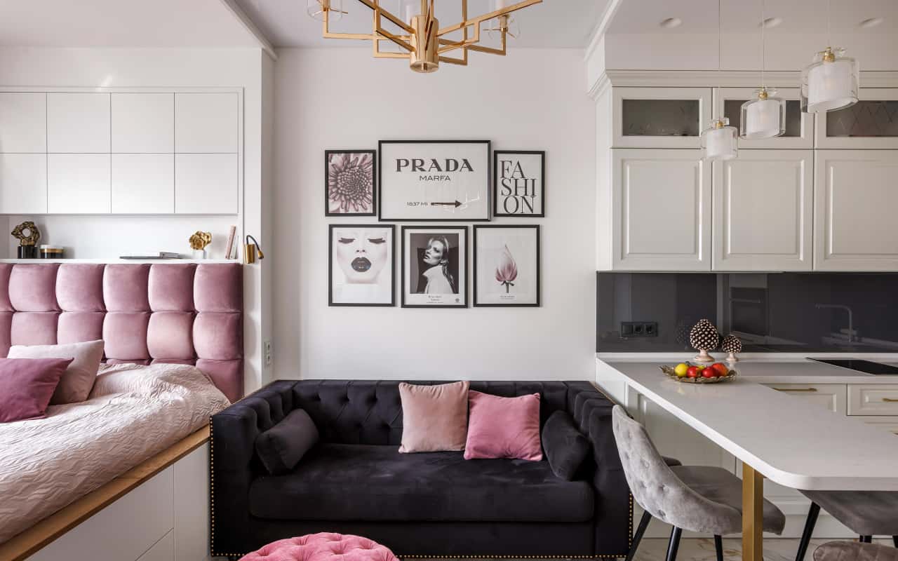 Гостиная в стиле Современный, фото интерьера в ЖК «Хедлайнер»