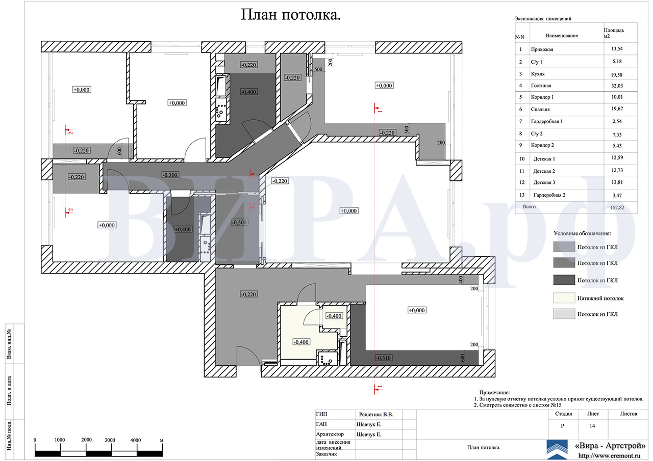 14. План потолка, квартира 165 м² в ЖК «Wellton Park»