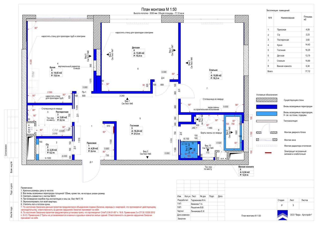 План монтаж, квартира 77 м² в ЖК «Наследие»