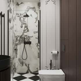 Новелла на французском. Дизайн и ремонт квартиры 67м2 в ЖК Зиларт в современном стиле с элементами французской классики. Гостевой санузел, фото 01