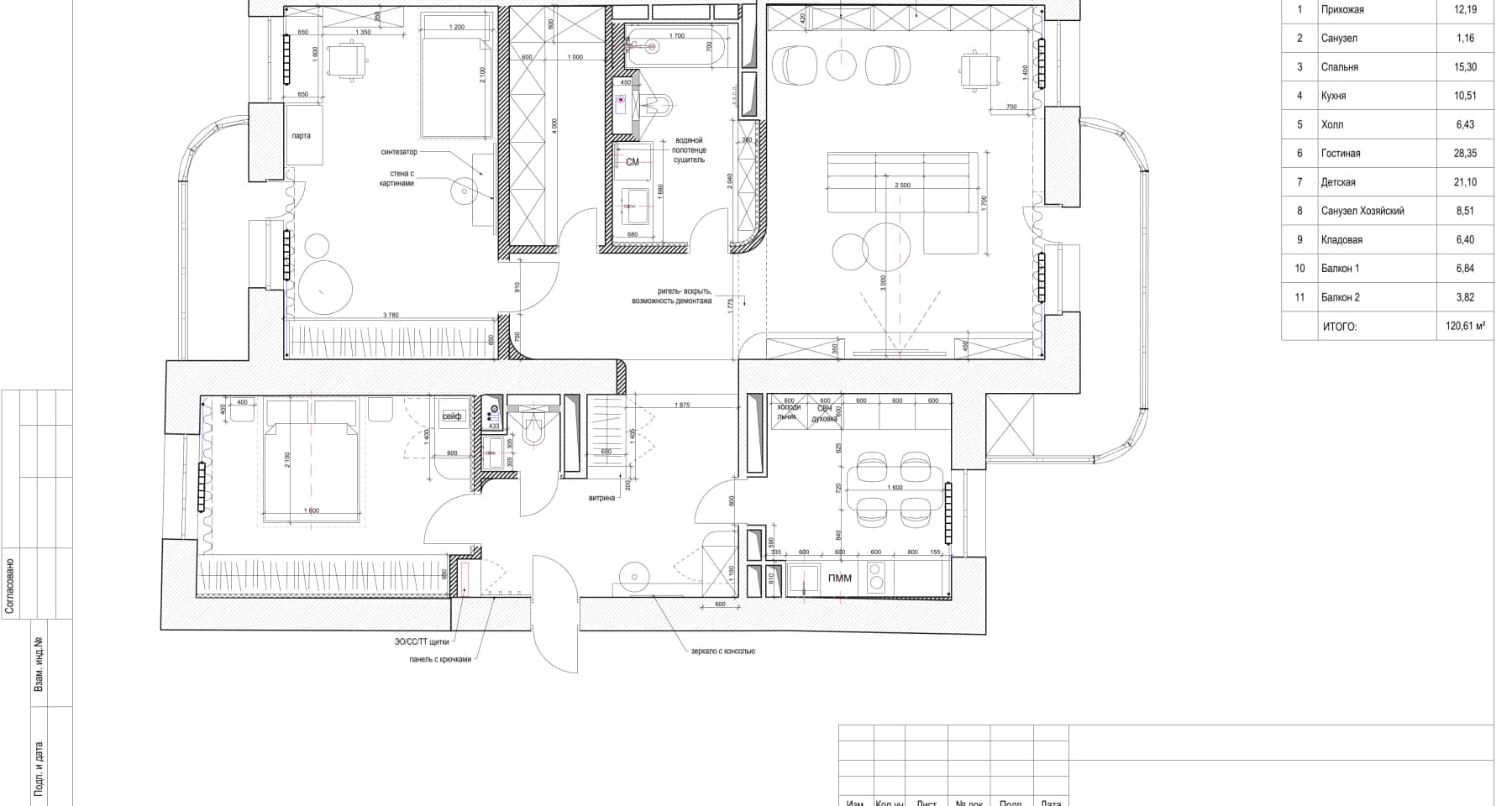 Планировка трехкомнатной квартиры 121 м² Планировка трехкомнатной квартиры 121 м²