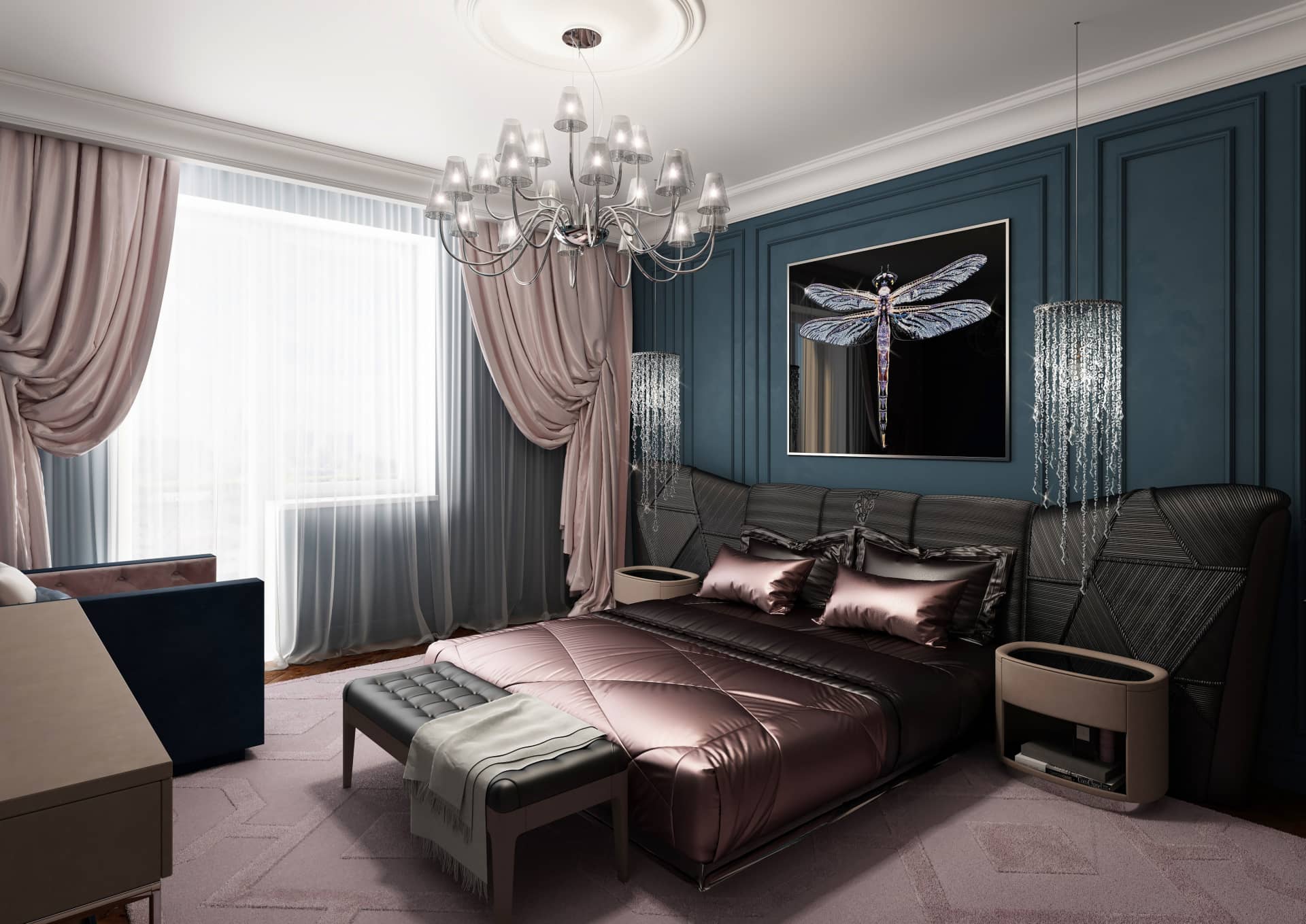 Детали цвета пыльной розы для современной спальни