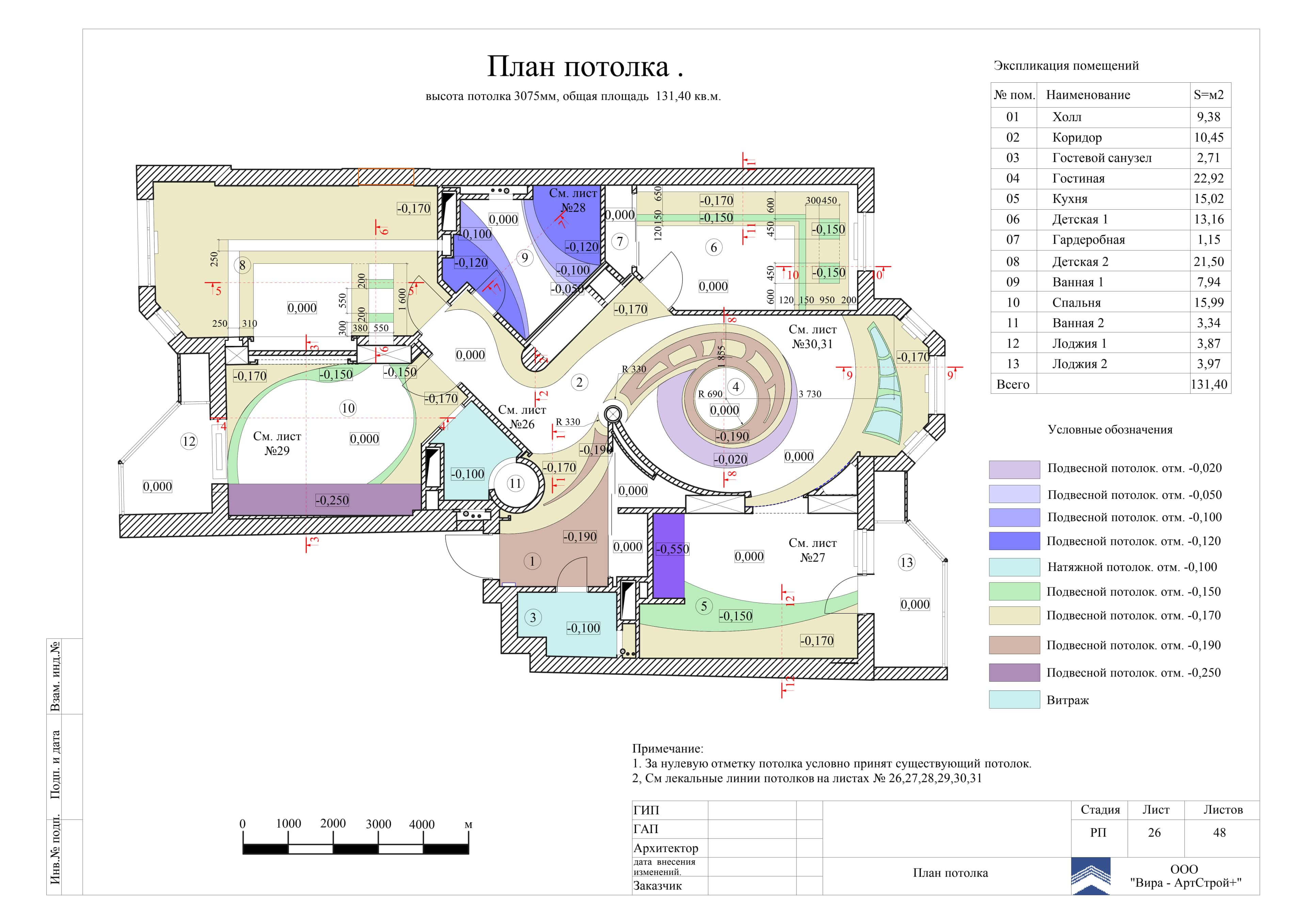 26. План потолка, квартира 140 м² в ЖК «DOMINION»