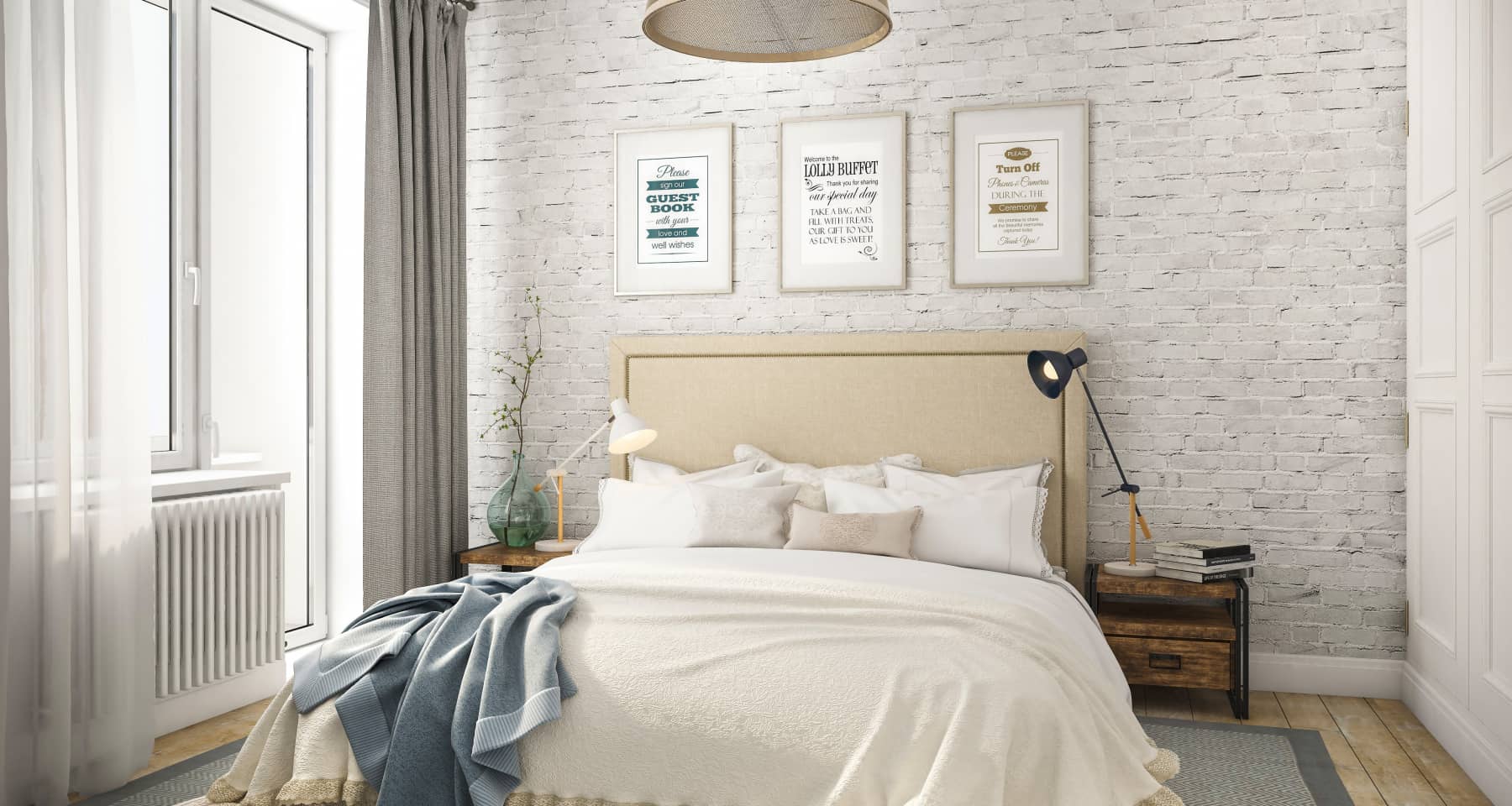 Дизайн светлой спальни в двухкомнатной квартире 60 кв. м