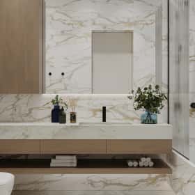 Фотографии ванных комнат. Объятия моря. Дизайн и ремонт квартиры 91м2 ЖК Событие в современном эко-стиле. Санузел, фото 01.