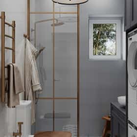 Вариации классики. Дизайн и ремонт дома 177м2 КП Лесная симфония в американском стиле. 1 этаж Душевая