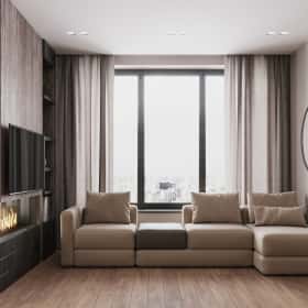 Утончённая простота. Дизайн и ремонт квартиры 123м2 ЖК Джаз в стиле современный минимализм. Кухня-гостиная, фото 04