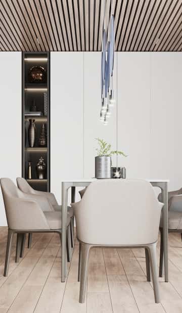 Утончённая простота. Дизайн и ремонт квартиры 123м2 ЖК Джаз в стиле современный минимализм. Столовая, фото 02