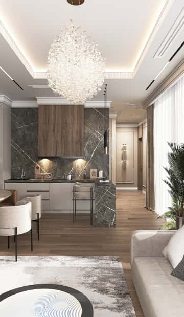 В дополнение к трековой системе область над рабочей поверхностью кухни оснастили подсветкой