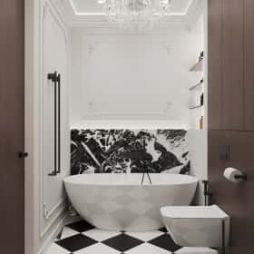 Новелла на французском. Дизайн и ремонт квартиры 67м2 в ЖК Зиларт в современном стиле с элементами французской классики. Мастер-санузел