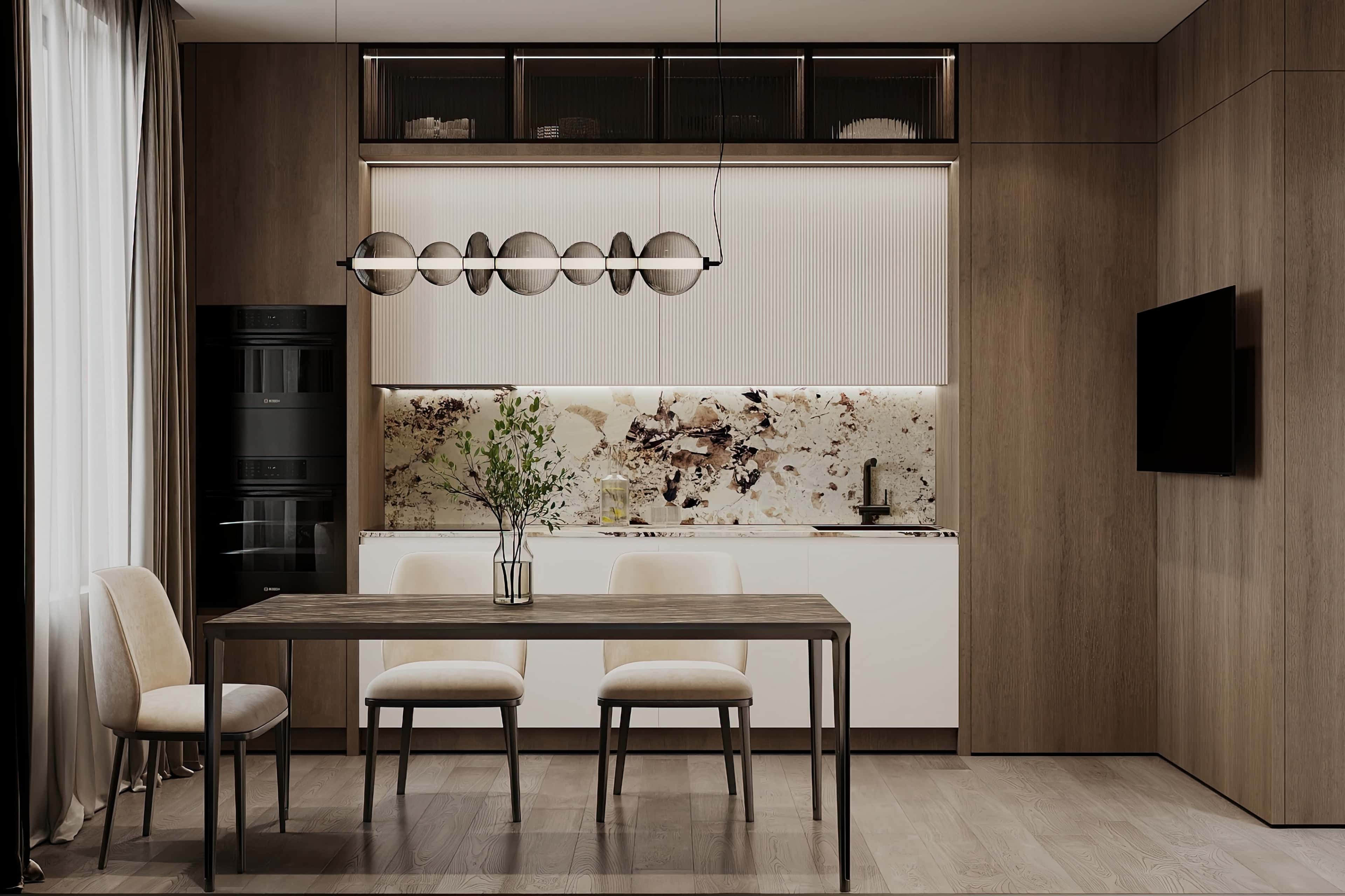 Оформление интерьера кухни-гостиной. Фото № 80807.