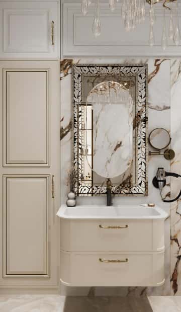 Рядом с дверью расположили подвесную тумбу с раковиной