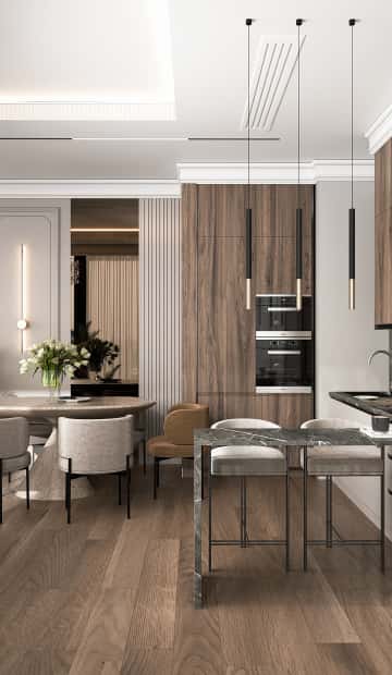 Для застолий с гостями выделили отдельную зону столовой