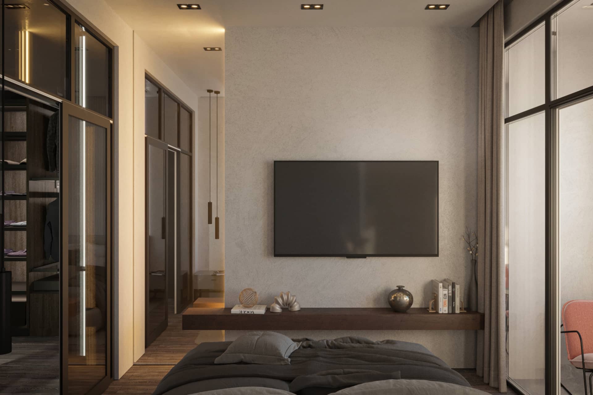 ТВ на стене перед кроватью