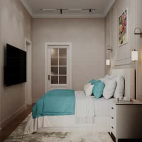 Фотографии спален. Квартира с мезонином. Дизайн и ремонт квартиры 89м2 ЖК Джаз в современном. Спальня, фото 03.