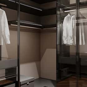 Высокие отношения. Дизайн и ремонт загородного дома 195м2 в КП Лесная поляна в современном стиле. 2 этаж Мастер-гардеробная