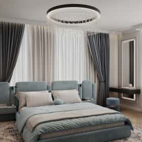 Фотографии спален. Диалог поколений. Дизайн и ремонт квартиры 93м2 ЖК Хэдлайнер в неоклассике. Спальня, фото 02.