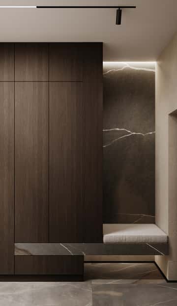 Натуральная палитра. Дизайн и ремонт квартиры 84м2 ЖК Shagal в современном стиле. Прихожая, фото 02