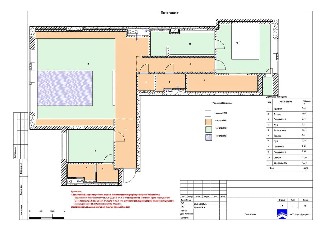 План потолка, квартира 164 м² в ЖК «Резиденция Монэ»