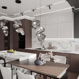 Новелла на французском. Дизайн и ремонт квартиры 67м2 в ЖК Зиларт в современном стиле с элементами французской классики. Кухня-гостиная, фото 02