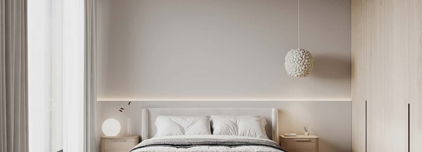 Фотографии спален. Скандинавский акцент. Дизайн и ремонт квартиры 95м2 ЖК Садовые кварталы в современном стиле. Мастер-спальня.
