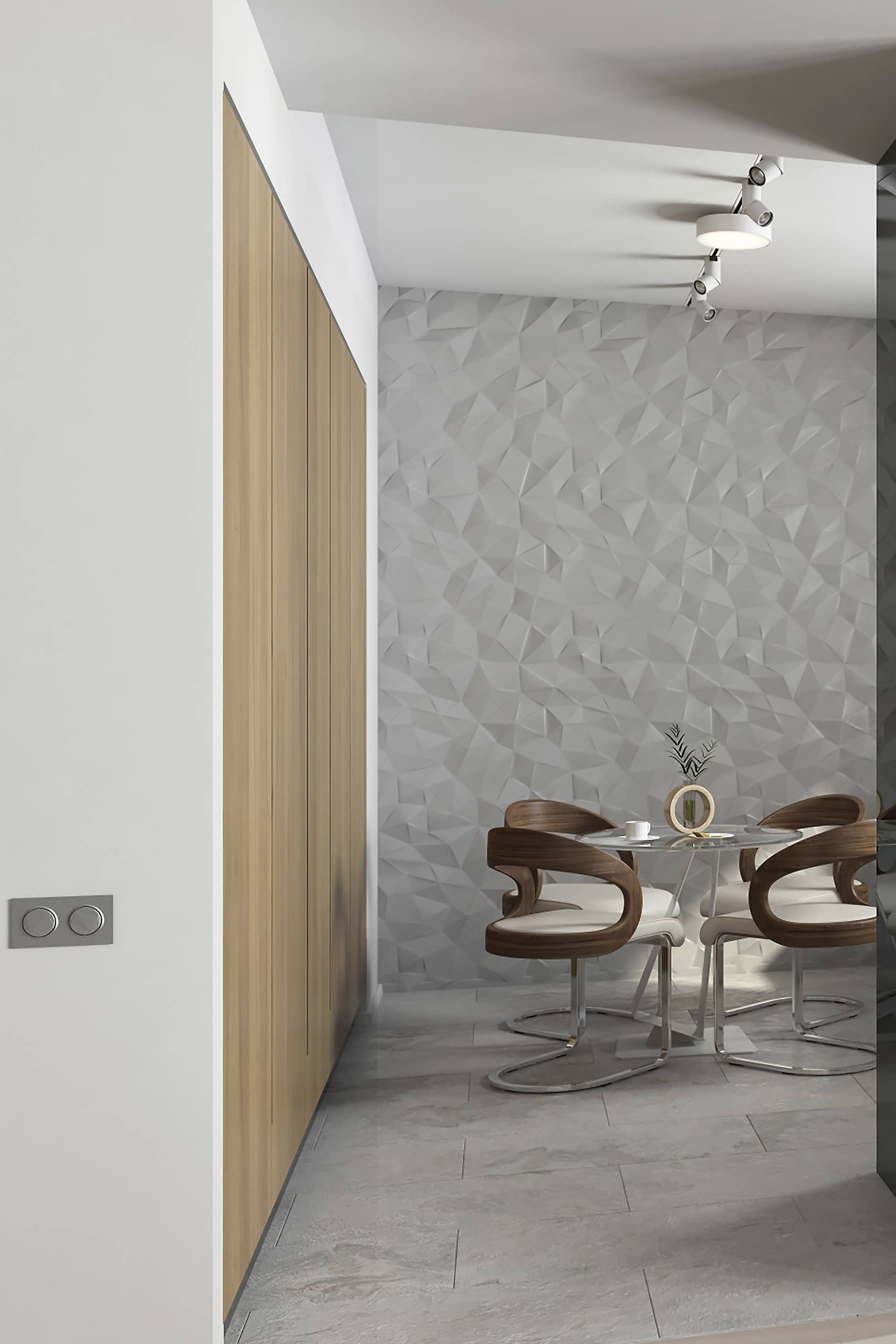 Стена с геометрическим выпуклым узором из бетона для современного стиля