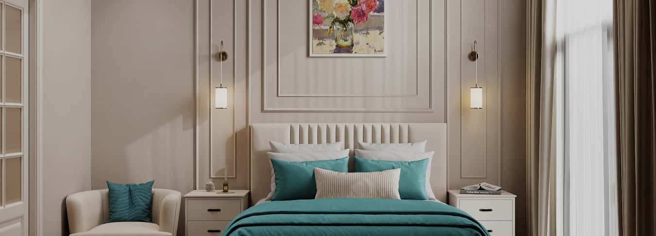 Фотографии спален. Квартира с мезонином. Дизайн и ремонт квартиры 89м2 ЖК Джаз в современном. Спальня.