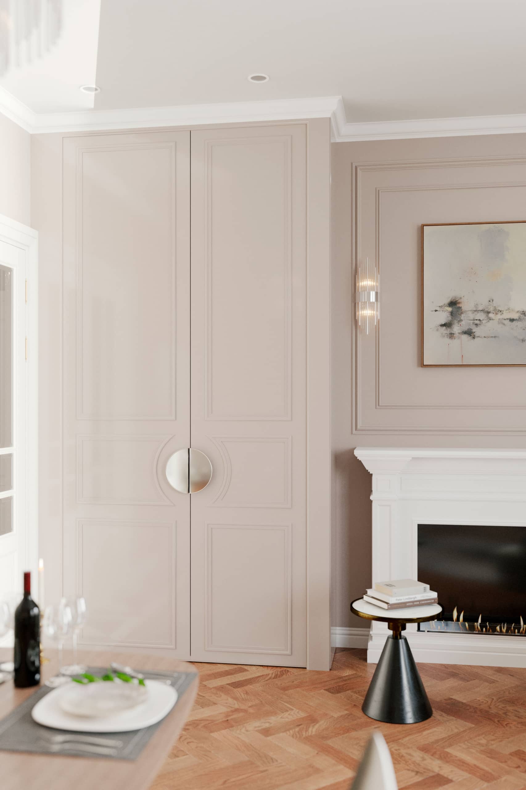 Оформление интерьера гостиной трехкомнатной квартиры в коричневый цвет в стиле современной классики. Фото № 62286.