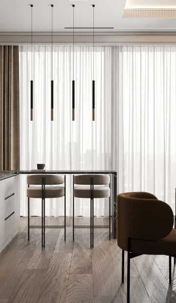 Над барной стойкой подвесили несколько светильников