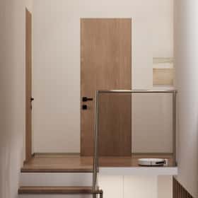 Очарование природы. Дизайн и ремонт загородного дома 116м2 в КП Британика в современном стиле. 2 этаж Лестница и холл, фото 01