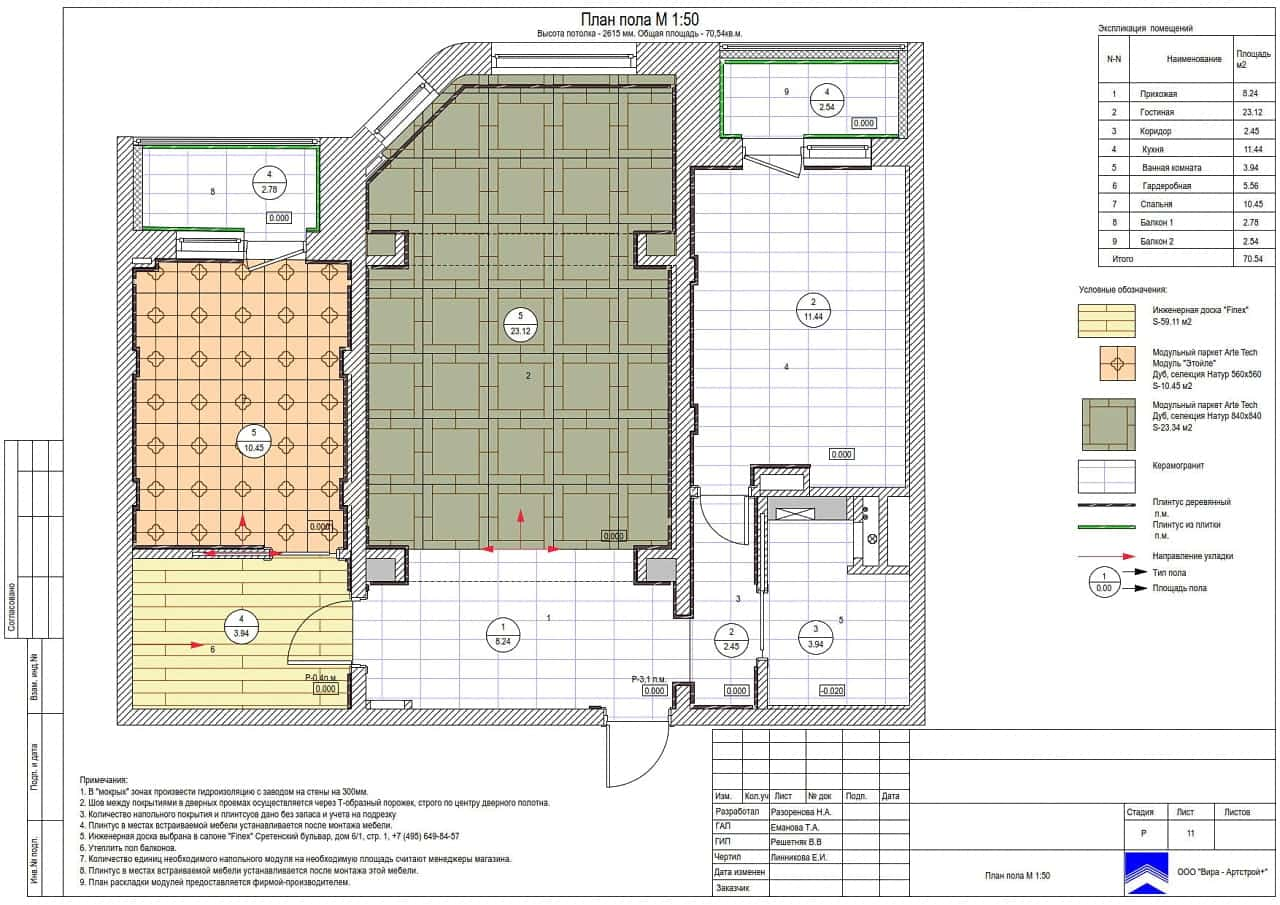 План пола, квартира 70 м² в ЖК «Мичурино-Запад»