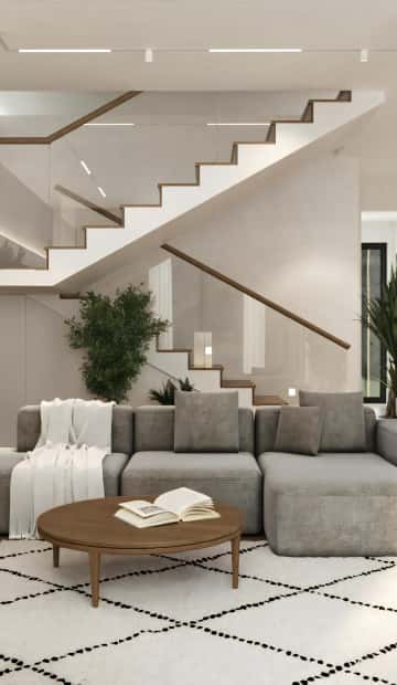 Поверх инженерной доски постелили ковёр с геометрическим рисунком