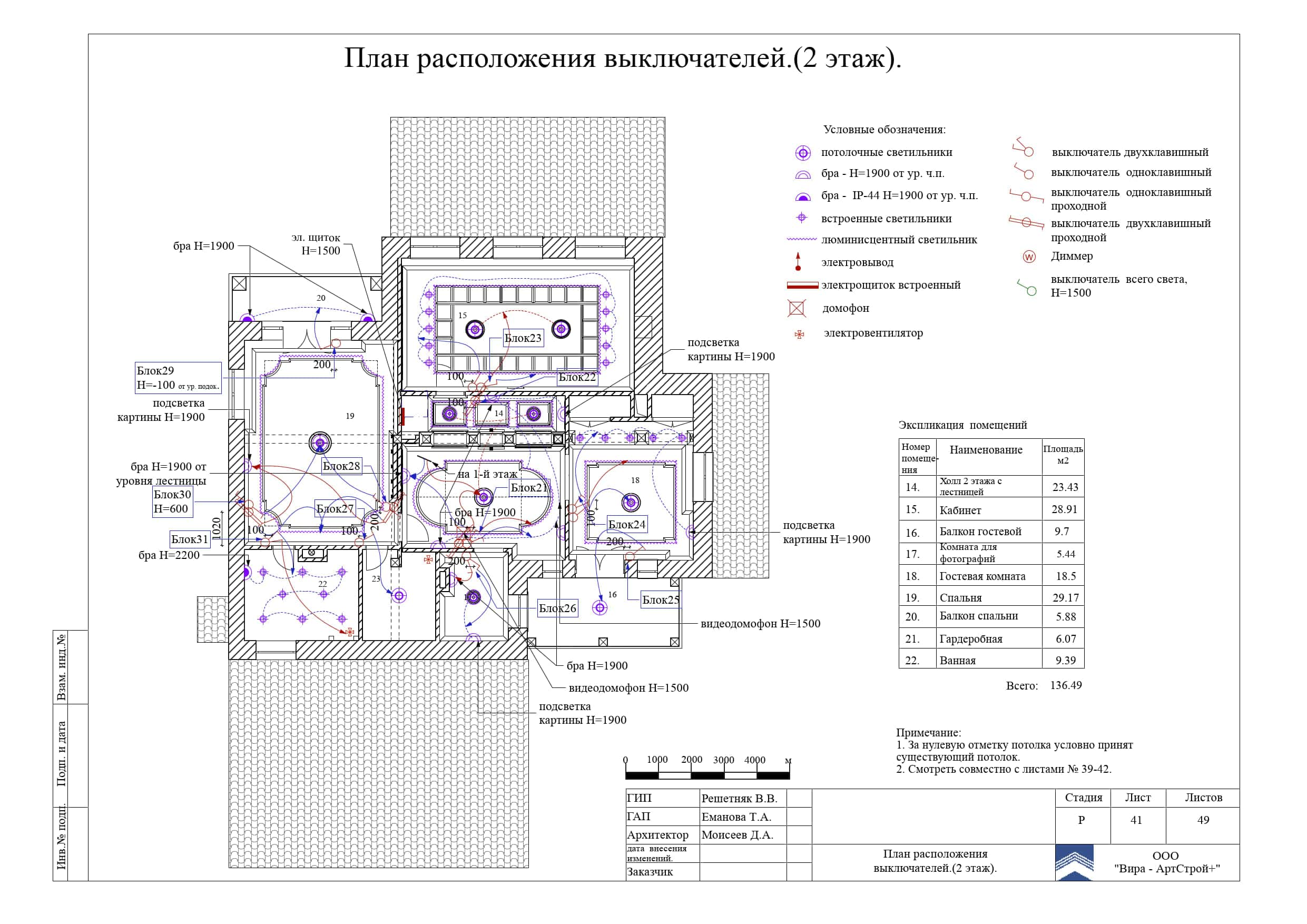 41. План расположения выключателей, дом 373 м²