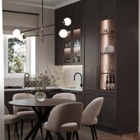 Вариации классики. Дизайн и ремонт дома 177м2 КП Лесная симфония в американском стиле. 1 этаж Кухня-гостиная, фото 06