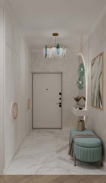 Диалог поколений. Дизайн и ремонт квартиры 93м2 ЖК Хэдлайнер в неоклассике. Прихожая, фото 02