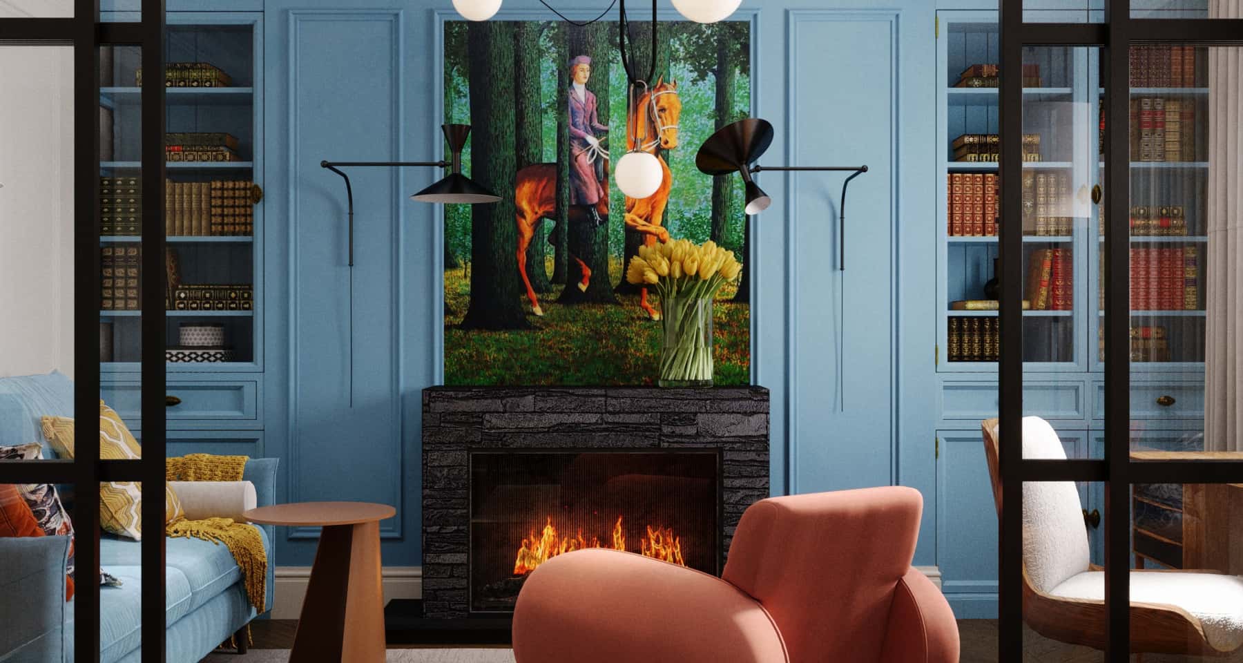 Яркие сочетающиеся цвета в интерьере в ЖК «Тимирязев парк» Яркие сочетающиеся цвета в интерьере в ЖК «Тимирязев парк»