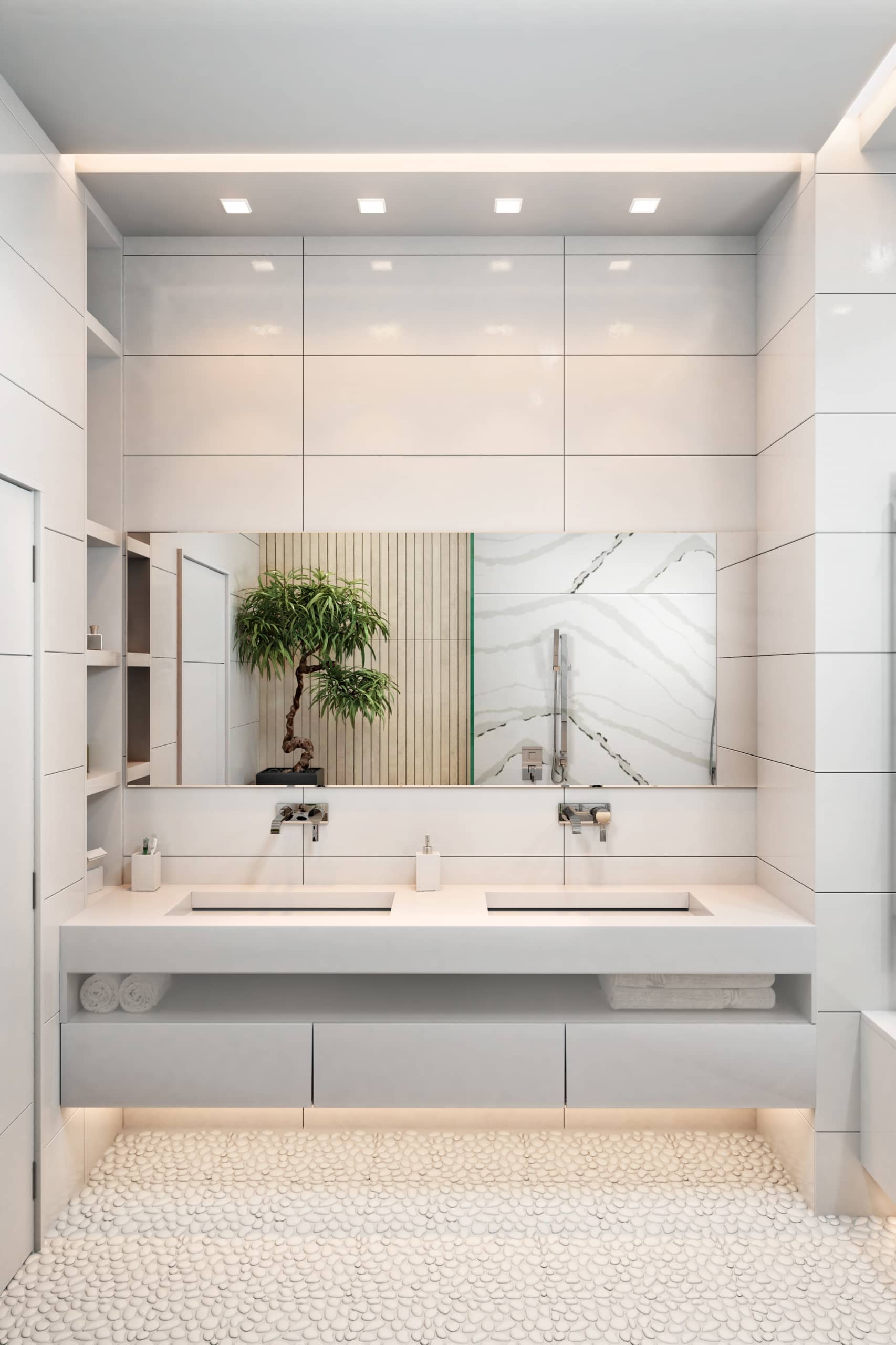 Белая плитка для ванной комнаты современного стиля