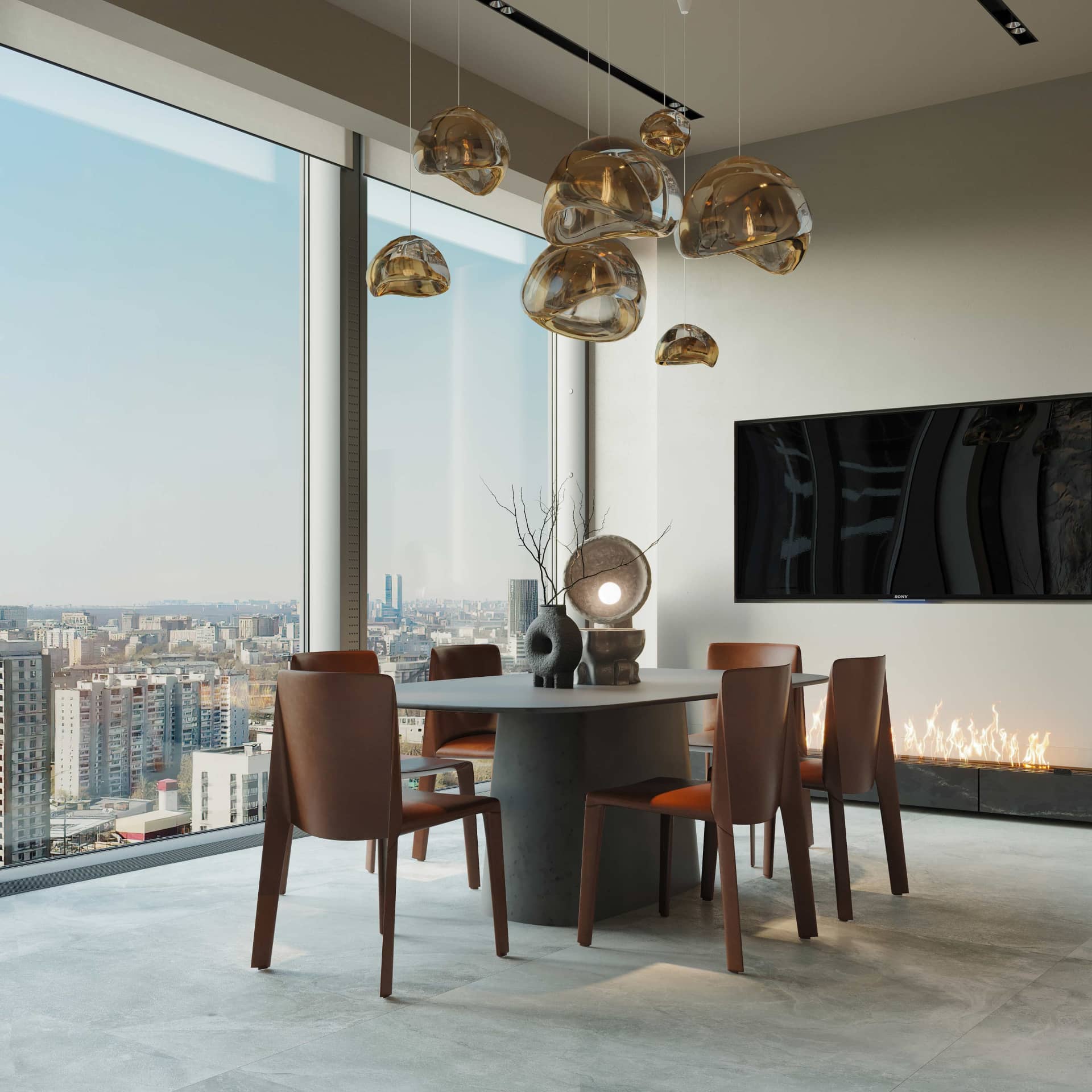 Оформление интерьера гостиной-кухни трехкомнатной квартиры в светло серый цвет в современном стиле. Фото № 63962.